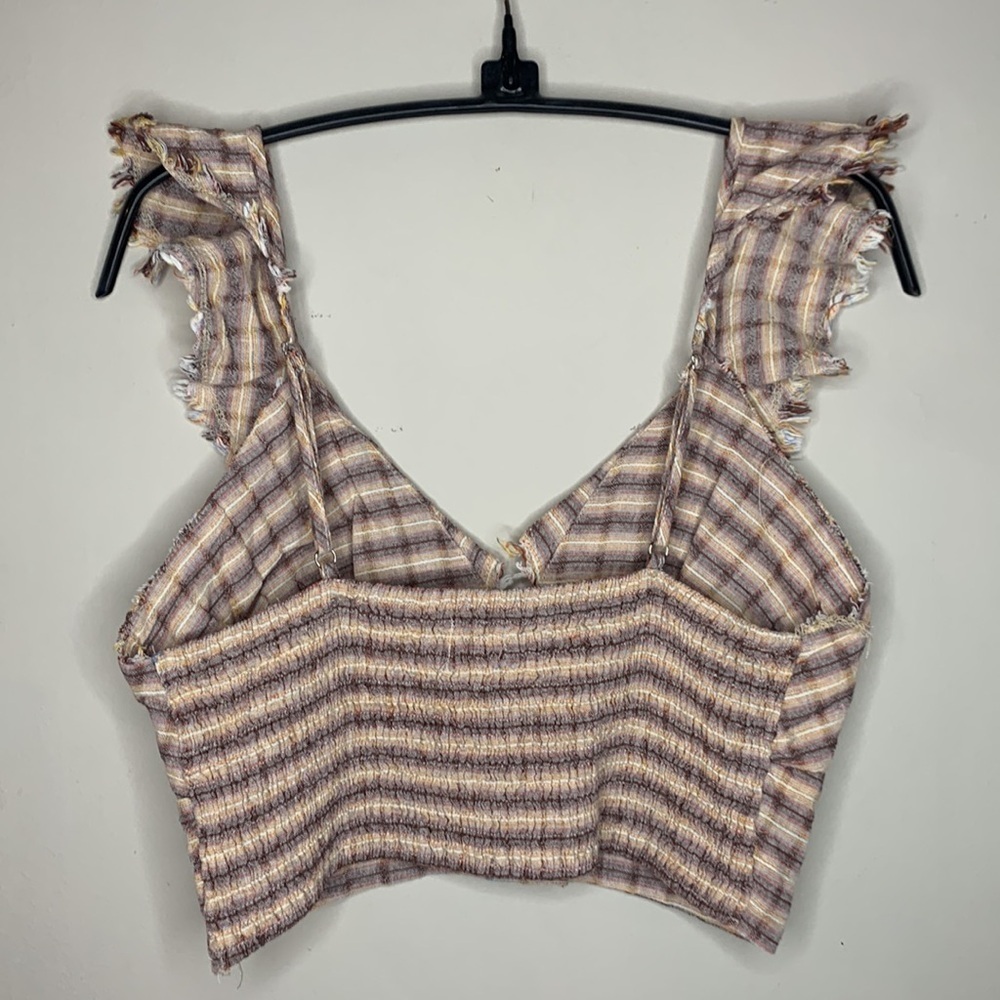 Crop Ruffle Plaid Flannel Print Tank Top Weatern Country Rustic Mustard Seed M - Picture 5 of 11